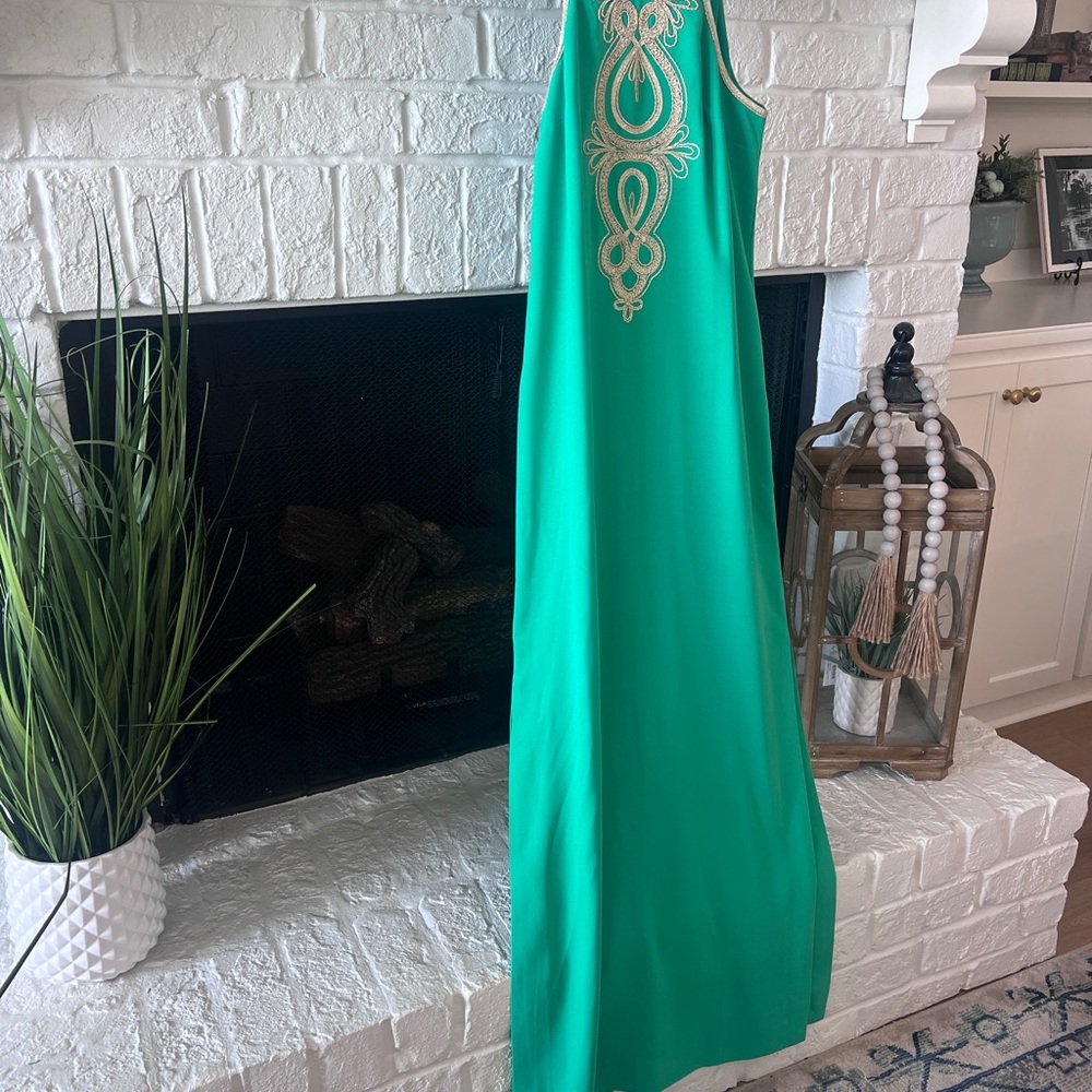 Lilly Pulitzer Green Maxi Dress with Gold Accents